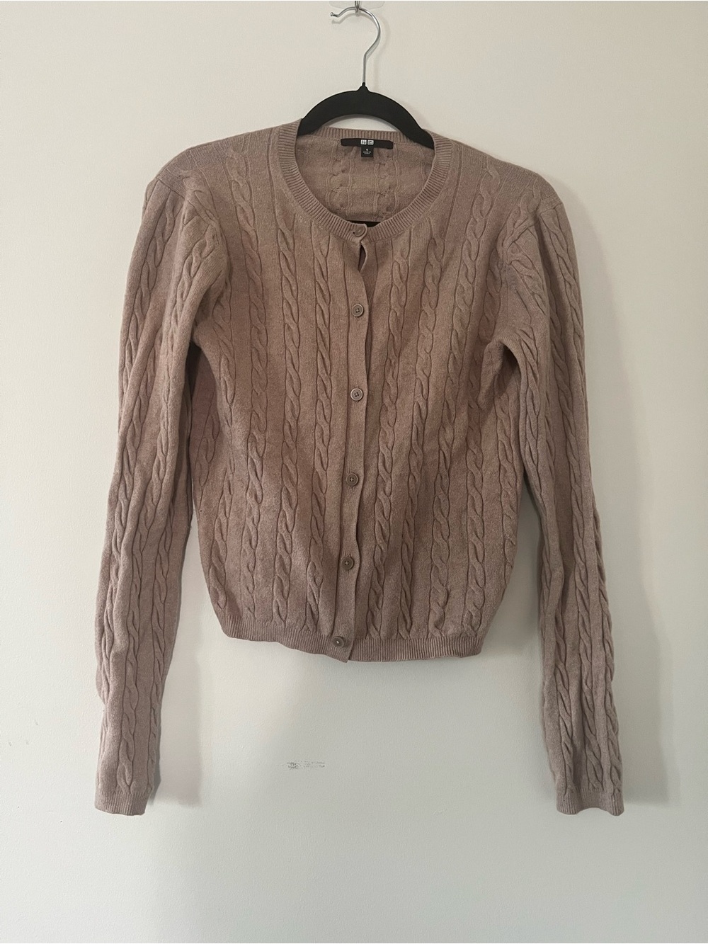 Uniqlo Brown Cable Knit Button Up Cardigan Small Cotton Quiet Luxury Preppy